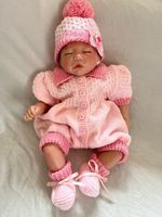 Hand-Knitted Baby Girl’s Pink Romper DK Outfit 0-3 months or 19-21” Reborn Doll