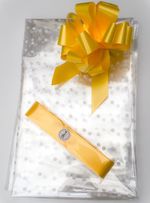 ShredAstic® Hamper Wrap Kit Cellophane Wrap White Dot Yellow pull bow Easter