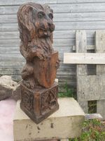 Old Oak Lion, Gothic Carving, Old Oak Newel Post Carving, Oak Gothic Tracery