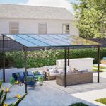 3x4M Wall Mounted Pergola Lean UV Resistant Outdoor Canopy for Garden Deck Black