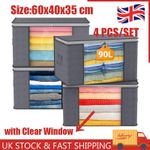 4x Clothes Storage Bags With Zips Bedroom Large Collapsible Storage Box Bedding