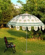 Block Printed Garden Parasol Outdoor Palm Tree Cotton Sun Shade Patio Umbrella
