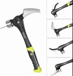  SEESE 16oz Claw Hammer with Magnetic Nail Starter With Multi-Angle Rip Claw