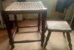Two Vintage Wooden Stools bobbin leg & milking stool