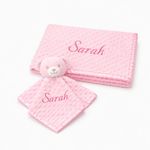 personalised Embroidered Baby Dimple Blanket And Comforter Set Bundle Pink