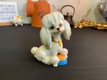 Vintage 1950s Norcrest Foreign Ceramic Poodle Figurine With Blue Bowl