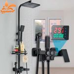Digital Thermostatic Shower System Rainfall Faucet Wall Mount Mixer Set Led