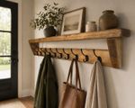 English oak waxed Wooden Coat Rack with Shelf – 5 or 10 Hooks – Hallway Storage