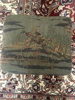 Vintage Duck Hunt Tapestry Footstool Wood Queen Anne Ottoman Brown