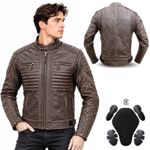 Dimex Motorcycle Jacket Brown Genuine Leather Biker Motorbike With CE Armour