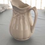 Unmarked White Glossy Ceramic Jug/Pitcher with Handle, Spout, Decorative