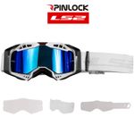 LS2 Aura Pro MX Goggles White w/ Pinlock Clear & Iridium Lens Tear Offs Enduro