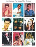 Pop stars Elvis Beatles Madonna ABBA Sinatra 1999 imperforated stamp sheetlet