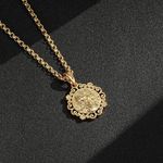 Gold St Christopher Pendant with Flower Mount 22 Inch 4mm Belcher Chain