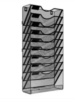 10-Tier Desk Tidy Organiser in Tray, A4 Wall Mounted Document 10 Tier, Black 