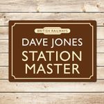 Personalised Station Master Model Railway Sign, Railwayana Gift For Dad Grandad