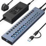 Acasis USB 3.2 Hub 10Gbps 16 Port On/Off Switch with AC Power Adapter for Laptop