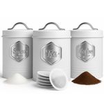 HEFTMAN Kitchen Canisters Storage Containers Tea Coffee Sugar Set of 3 White