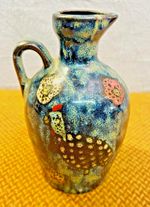 Vintage Titano San Marino Fat Lava Pitcher - MCM Blue Volcanic Glaze Bird - 438