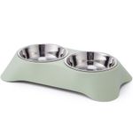 Small Double Dog Bowl Non Slip Stainless Steel For Food And Water Green