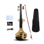 5 String Electric Violin 4/4 - Solid Wood, Ebony Fittings, Free Case, Wood Color