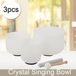 Set of 3 Frosted Quartz Crystal Singing Bowls 6/8/10 Inch White with Case