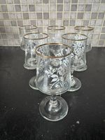 Set of 6 Gold Rimmed Sherry Liqueur Glasses Floral Design Vintage
