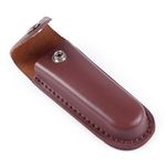 Folding Pocket Knife Sheath 5" Brown Leather Belt Case Multi Tool pa