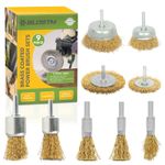 BLOSTM 9pcs Steel Wire Brush Drill Brass Coated Set Tool Rotary Polishing Rust