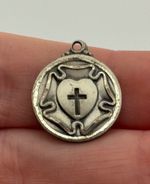 Vintage Hayward Sterling Silver I Am A Lutheran Rose Shield Cross Pendant Medal