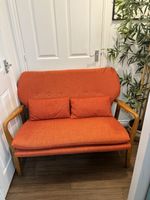 Mid Century 2-Seat Studio Sofa Scandi Danish Retro Sofa Orange Fabric VGC