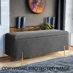 Luxury Velvet Ottoman Storage Box Bench Grey Upholstered Seat Footstool Gold Leg