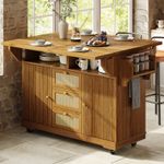 Kitchen Island on Wheels, Storage Trolley Cart with Foldable Top, Rattan Drawers