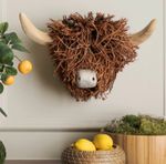 VOYAGE MAISON HIGHLAND COW WALL MOUNTED HAND CRAFTED WOODEN SCULPTURE BROWN