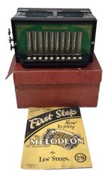Vintage Worldmaster Button Piano Accordion 10 keys Boxed 10"- 20" Intact Bellows