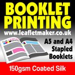 Booklet Printing - A5 A4 Stapled Colour Booklets printed on 150gsm Coated Silk