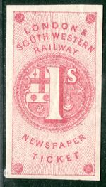 GB LSWR RAILWAY *Newspaper Ticket* QV Stamp 1s Carmine c1855 Mint RARE B2WHITE11