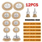 12x Hex Shank Wire Wheel Cup Brush Drill Set Metal Rust Paint Removal Polishing