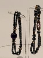 Vintage Hematite Purple Agate Double Strand Boho Bracelet