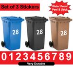 3 x Wheelie Bin Stickers Numbers House Wheelie Dustbin Sticker Peel & Stick