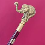 Bronze Elephant Sculpture Walking Stick Cane Wood Design Handle Signed Animal