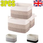 3 Packs Cotton Rope Basket  22L Woven Storage Basket Fabric Clothes Baskets UK