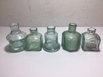 Superb collection of 5 DIFFERENT EMBOSSED Old Shear Lip Ink Bottles Job Lot