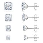 Trinckle 4 Pairs Stainless Steel Earrings Square Stud Earring for Men Women