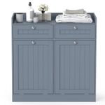COSTWAY Double Tilt-Out Laundry Hamper Cabinet with 2 Drawers-Grey