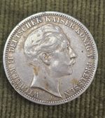 1909 A Germany 3 Mark Silver Coin Wilhelm II Prussia German Empire KM# 538
