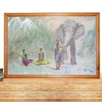 Elephant Painting Canvas Large Framed Original Indian Art Women Travel