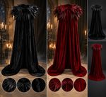 2PCS Gothic Wizard Cloak Set Feather Shawl Halloween Fancy Dress Costume