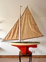 C.1900-1920 Extra Large Sloop Antique Victorian Model Sailing Boat Pond Yacht