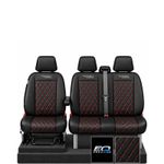 TAILORED FORD TRANSIT CUSTOM 2013+ - RED DIAMOND BLK LEATHER VAN SEAT COVERS